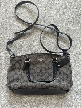 Coach Brown/Black Signature Canvas Crossbody Satchel